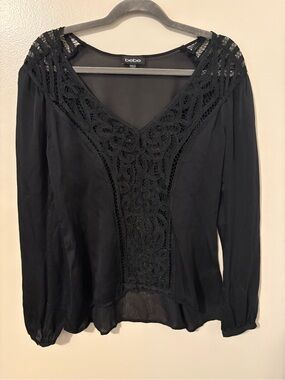 BEBE 100% Blouse Lace Detail Small